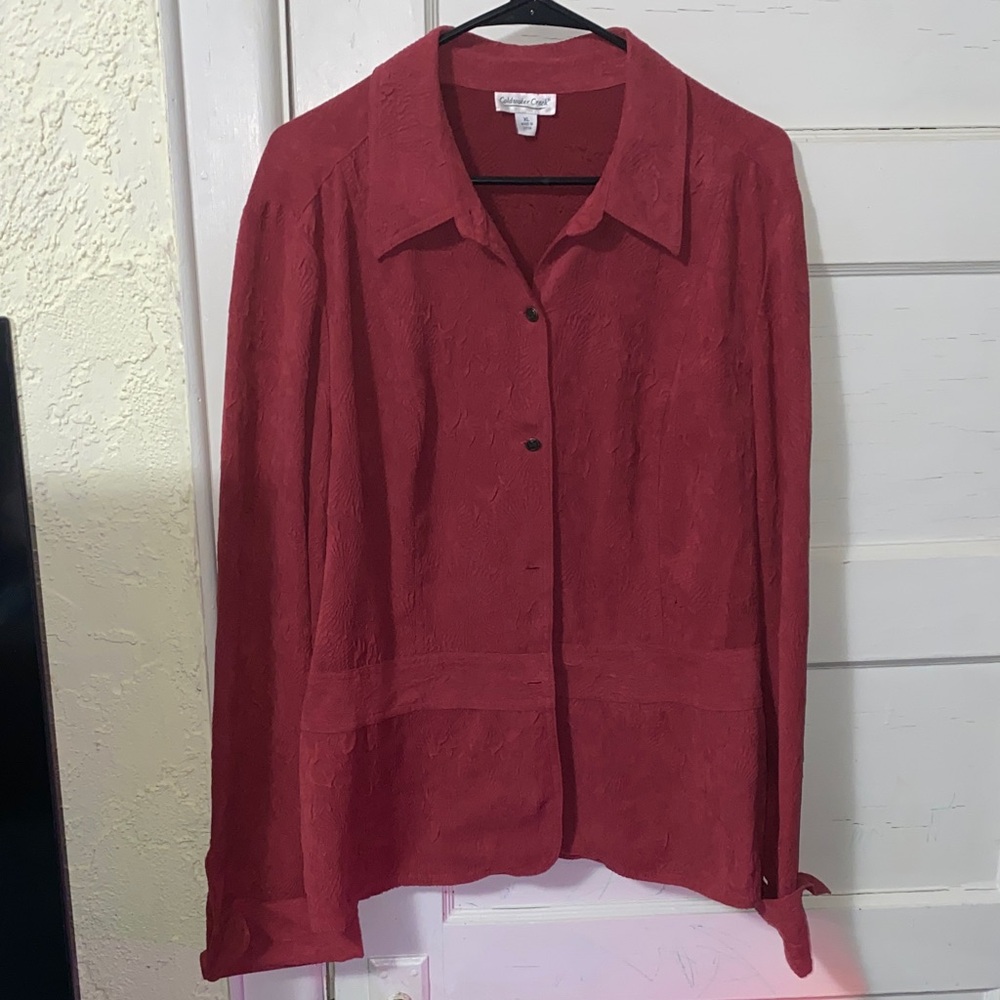 Coldwater Creek Burgandy Button Up Soft Textured Cardigan